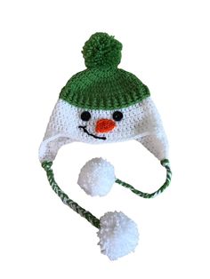 Fun and festive Snowman hat, in your choice of colour and size. Crocheted using warm premium acrylic yarns, this hat is sure to keep you toasty in the coldest of temperatures. The fun earflap design adds extra warmth and protection from the elements too, ensuring you stay comfortable and snug all season long. Handcrafted with the greatest attention to detail, my hats are generously made ensuring they are very comfortable to wear, for both adults and kids. This means that everyone enjoys wearing Winter Adjustable Bonnet In Acrylic Yarn, Fun Brimmed Mini Hats For Winter, Adjustable Acrylic Winter Hat, Winter Gift Beanie Made Of Yarn, Winter Yarn Beanie As A Gift, Winter Gift Beanie, Hand Knitted Hat For Winter Gift, Novelty Brimmed Winter Hats, Knitted Crochet Hat For Winter Gift