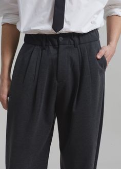 Color: Charcoal Midweight woven fabric Regular fit Front pleat detailing Belt loops Side seam pockets Zip fly Front button closure Partially lined 65% Polyester 20% Rayon 15% Wool Dry Clean Imported Gray Bottoms With Button Closure For Work, Casual Tailored Pleated Bottoms, Semi-formal Gray Pants With Pockets, Gray Pleated Bottoms For Workwear, Gray Pleated Bottoms For Fall, Pleated Bottoms For Business Casual, Casual Semi-formal Bottoms With Pockets, Paris Store, Denim Suit