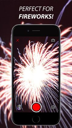 an iphone with fireworks in the background and text that reads, perfect for fireworks