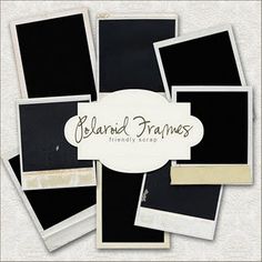 several black and white polaroid frames with the words island frames written in gold on them