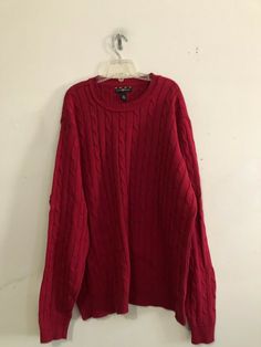 Club Room Size M Red 100% Cotton Cable Knit Men Sweater Crew Neck Measurements: Chest 25 inches arm pit to arm pit Length 27 inches shoulder to hem 100% cotton Red Cotton Cable Knit Sweater, Red Cable Knit Cotton Sweater, Random Clothes, Pullover Outfit, Knit Men, Club Room, Room Size, Red Outfit, Loose Sweater