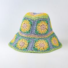 Floral Crochet Straw Bucket Hats - 11 Colors. Adorable bohemian straw bucket hats in retro floral square crochets. Perfect spring to summer hats to love and protect from sun in style. Hand Woven, wide brim with size adjustable inner rope. Wear in town or beach, these hats look sweet! SIZE: 54-58cm Circumstance H10cm x Brim 9-10cm Gender: WOMENItem Type: Hats, Crochet HatMaterial: Straw, PapyrusPattern Type: Floral Woven Straw Beach Hat, Scary Pumpkin Faces, Straw Beach Hat, Beach Bucket Hat, Bob Chapeau, Crochet Sun, Straw Bucket Hat, Designer Bucket Hats, Crochet Sun Hat