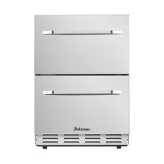 a stainless steel double door refrigerator freezer