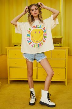 Introducing the Smiley Originals Graphic Tee - the perfect addition to any wardrobe. Made with high-quality materials and featuring a bold and eye-catching design, this tee is sure to make a statement. Express yourself with this unique and stylish piece. Steve Madden Mules, Eyewear Kids, Summer Sunglasses, Blouse Short Sleeve, Summer Chic, Jumpsuit Shorts Rompers, Kids Sneakers, Short Rompers, Bridal Gifts