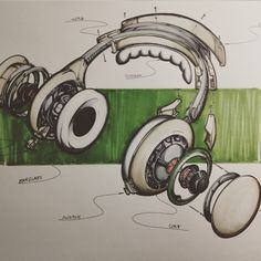 a drawing of headphones with labels on them