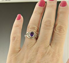 Silver Amethyst Ring/ February Birthstone Ring/ Modern Ring/ Gift for Her/ Victorian Ring/ Greek Silver Ring/ One of a Kind Ring/ Boho Ring/ Purple Gemstone R999- Sterling Silver Ring with a 8 x 6 Faceted Oval AAA Quality African Amethyst. Ring Size 7. I can size it to fit, just contact me. No charge to size down, and no charge for one size up. Beautiful Purple color would make a great Birthday Gift for Her or a teenage girl. Unique One of a Kind Handmade ring made by me from start to finish. Th Polished Amethyst Ring For Anniversary, Polished Amethyst Anniversary Ring, Sterling Silver Midi Rings, Midi Rings Silver, February Birthstone Ring, Victorian Ring, Ring Purple, Blue Diamond Ring, Artisan Rings