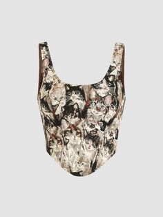 Jacquard Cat Pattern Corset Cami Crop Top - Cider - Composition: 100% polyester - Stretch: Non - Fit Type: Regular - Fabric Sheerness: Opaque - Occasion: Daily Casual - Pattern Type: Conversational - Chest Pad: No Padding - Lining: Unlined - Length: Regular - Material: Jacquard - Neckline: Scoop Neckline/U-neckline - Pattern Detail: Animal,All Over Print - Clothing Detail: Corset,Zipper - More colors and sizes available Pattern Corset, Brown Faux Leather Jacket, Twist Front Crop Top, Lace Up Tank Top, Pastel Goth Fashion, Crazy Outfits, High Neck Sweater, Clothing Details, Cami Crop Top