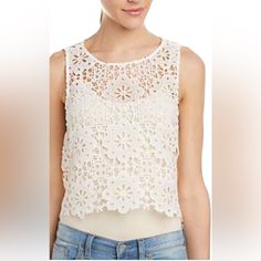 Free People Women’s Modern Cutwork Cream Crop Top. Size: Xs New With Tags Versatile Crop Top. You Can Dress It Up Or Down Or It Can Also Work As A Bikini Coverup Spring Sleeveless Lace Patchwork Crop Top, Spring Lace Patchwork Sleeveless Crop Top, Sleeveless Lace Patchwork Crop Top For Spring, White Lace Patchwork Crop Top For Spring, Casual White Crochet Top With Lace Patchwork, White Lace Patchwork Crop Top, Spring White Crochet Top With Lace Patchwork, Chic Lace Patchwork Crop Top For Spring, Spring Lace Patchwork Crop Top