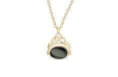 Bloodstone and Onyx Vintage Pendant in Yellow Gold Formal Oval Necklace With Black Enamel, Formal Oval Black Enamel Necklace, Classic Oval Onyx Necklaces, Timeless Oval Black Enamel Jewelry, Formal Onyx Oval Necklace, Elegant Oval Pendant Necklace With Black Enamel, Classic Oval Cabochon Necklace With Polished Finish, Classic Onyx Pendant Jewelry, Elegant Onyx Oval Pendant Jewelry