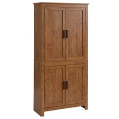 a tall wooden cabinet with two doors