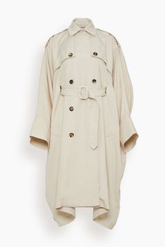 Rosetta Getty Coats Caftan Trench Coat in Fawn Neutral Jacket, Draped Sleeves, Rosetta Getty, Drape Sleeves, Embroidered Jacket, Light Blue Denim, Casual Jacket, Long Coat, Model Measurements