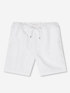 Our Sydney shorts in white are cut for a regular fit for the perfect, warm weather ready style. We have developed a mid-weight, beautifully soft and breathable pure linen that will keep you cool and comfortable in even the hottest of conditions. This made in Italy fabric is finished by being piece-dyed before construction for a bright and vibrant pure white. The Sydney short features a curved back yoke for a great fit and an elasticated waistband with drawcord for comfort. The front of the short Classic White Bottoms With Built-in Shorts, White Bermuda Shorts With Built-in Shorts For Vacation, White Bermuda Shorts For Summer Vacation, Classic White Bermuda Shorts, White Relaxed Fit Bermuda Shorts, White Bermuda Shorts For Vacation, Classic White Bottoms For Summer, White Summer Bermuda Shorts For Beach, Classic White Summer Bottoms