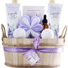 LUXURIOUS 11 PIECE GIFT BASKET SET ♥Including Shower Gel, Bubble Bath, Body Lotion, Hand Cream, Bath Salt, Massage Essential Oil, 2 Bath Bombs, Bath Pouf and Exfoliating Loofah. This spa gift basket has everything a woman needs! ROMANTIC LAVENDER ♥ Bathe in our lavender spa gift set and transport yourself into a beautiful world! Enjoy our sweet floral lavender scent. The fresh scent of lavender lasts long and will definitely bring you the desired relaxation! FOR ALL SKIN TYPES ♥ Ideal gift sets Bath Gift Basket, Spa Gift Baskets, Spa Basket, Beauty Spells, Lavender Spa, Best Gift Baskets, Gift Baskets For Women, Lavender Fragrance, Lavender Bath