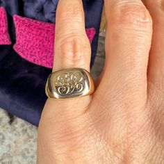 Vintage Signet Ring sold by Doyle and Doyle an antique and vintage jewelry boutique Gold Hand, Childrens Jewelry, Classic Jewelry, Romantic Gifts, Engagement Ring Wedding Band, Mens Wedding Bands, Hand Engraving, Signet Ring, Wedding Men