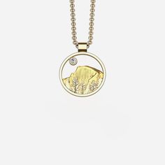 14k 18mm pendant with .03 carat diamond total weight with complimentary gold plated 1.5mm cable chain. Half Dome, Cable Chain, Gold Plate, Jewelry Design, Cable, Plating, Chain, Pendant, Gold