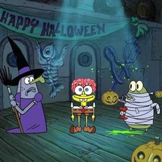 cartoon characters dressed up in halloween costumes