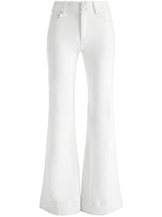 white cotton blend high-rise belt loops wide leg button fastening concealed front zip fastening two side welt pockets High-rise White Jeans With Belt Loops, White High Rise Jeans With Belt Loops, High Rise White Jeans With Belt Loops, White Flare Jeans With Five Pockets, Mid-rise White Pants With Belt Loops, White Flared Wide Leg Cotton Pants, White Flare Wide Leg Cotton Pants, Elegant Wide-leg Flare Jeans For Spring, White Jeans With Belt Loops For Fall