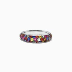 Effy 925 Sterling Silver Multi Sapphire Splash Ring, 1.84 TCW Luxury Multicolor Sterling Silver Rings, Multicolor Polished Finish Ring Jewelry, Multicolor Polished Ring Jewelry, Silver Multi-stone Open Diamond Ring, Multicolor Open Ring In Sterling Silver, Multicolor Sterling Silver Open Ring, Multicolor Open Ring Fine Jewelry, Silver Multi-stone Stackable Rings Fine Jewelry, Silver Multi-stone Stackable Rings In Fine Jewelry Style