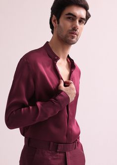 Maroon Linen Satin Hand Embellished Jodhpuri Set Elegant Red Kurta, Elegant Silk Bandhgala For Festive Occasions, Elegant Long Sleeve Silk Kurta, Elegant Silk Bandhgala For Party, Elegant Fitted Silk Bandhgala, Elegant Red Fitted Bandhgala, Elegant Fitted Red Bandhgala, Elegant Silk Kurta For Formal Occasions, Silk Designer Bandhgala