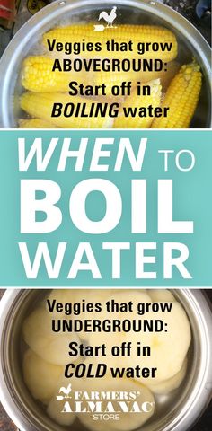 an advertisement for boil water with corn on the cob and other vegetables in it