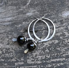 "🌟PLEASE READ the following description before making your purchase.  Note measurements and size reference photos. ½\" sterling silver hoops with removable 6mm black onyx sterling silver dangles. These earrings measure 1.3 inches from the top of the hoop to the bottom of the dangle." Adjustable Hoop Sterling Silver Jewelry, Nickel-free Sterling Silver Hoop Earrings For Everyday, Sterling Silver Hoop Jewelry Gift, Sterling Silver Hoop Jewelry For Gifts, Sterling Silver Hoop Jewelry As Gift, Nickel-free Small Hoop Sterling Silver Earrings, Small Hoop Nickel-free Sterling Silver Earrings, Nickel-free Small Hoop Earrings In Sterling Silver, Small Hoop Sterling Silver Nickel-free Earrings