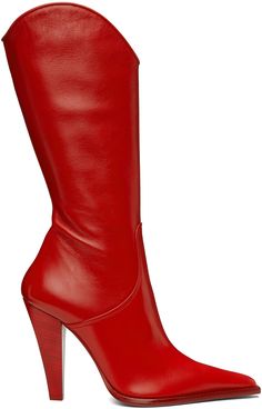 Calf-high grained calfskin boots in red. · Pointed toe · Zip closure at inner side · Covered stiletto heel with rubber injection · Leather sole · Heel: H4 Part of the Paris Texas Nadia Lee Cohen capsule collection. Supplier color: Red Lucchese Boots Women, Fatale Aesthetic, Nadia Lee Cohen, Manolo Blahnik Boots, Red Heel Boots, Shiny Boots, Paris Texas, Chic Leather, Dope Fashion