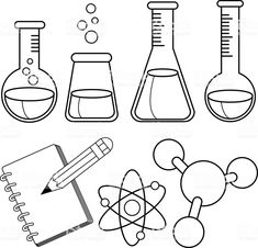 science laboratory equipment with notebook and pencil royalty photo - illustration, clipping on white background