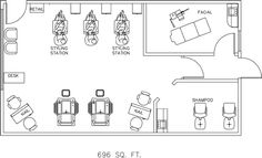 the floor plan for an office with several tables and chairs