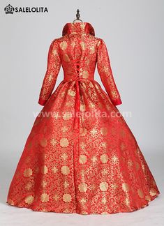 Women Red Floral Vintage Renaissance Victorian Dress Condition: Brand NewColor: Champagne, Blue, RedMaterial: BrocadeOccasion: Party, Wedding, Events, Photo shoot or ShowsSleeve Length: Long SleevesCollar: Stand Collar Includes: Dress Whether you're looking for a Vintage Revolutionary,Regency,Early Victorian,Pioneer Women,Old West,Civil War Era,Polonaise Sets,Bustle Eras,Victorian Era,Edwardian Era Dresses Clothing or Historical Period Clothing for your themed party, reenactment events, fantasy Princess Style Floor-length Evening Dress, Princess Style Evening Dress For Banquet, Royal Dresses For Banquet During Prom Season, Red Long Sleeve Banquet Dress, Festive Wedding Ball Gown, Red Ball Gown Evening Dress For Banquet, Festive Ball Gown For Banquet, Traditional Red Maxi Dress For Wedding, Formal Floor-length Brocade Dress