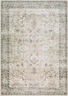 an antique style rug with many different colors and patterns