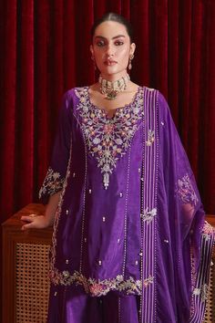 Buy Purple Dupion Silk And Organza Embroidered Manu Kurta Gharara Set For Women by Ajiesh Oberoi Online at Aza Fashions. Festive Purple Palazzo Set With Intricate Embroidery, Festive Purple Embroidered Palazzo Set, Festive Chinon Sharara With Intricate Embroidery, Eid Sharara With Intricate Embroidery In Dola Silk, Eid Silk Sharara With Intricate Embroidery, Eid Sharara With Intricate Embroidery And Straight Kurta, Bollywood Style Purple Palazzo Set With Intricate Embroidery, Bollywood Style Purple Embroidered Palazzo Set, Designer Chanderi Sharara With Intricate Embroidery