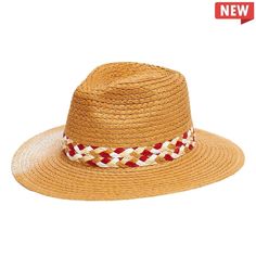 The NS-2316 from the Kallina Collection offers a unique combination of features ideal for outdoor protection. Crafted from genuine Toyo straw, the hat features a colored weave pattern that offers U.V. sun protection and an elastic fit for maximum comfort. Enjoy outdoor activities in style and confidence with this hat. Casual Paper Straw Hat For Outdoor, Casual Woven Panama Hat For Outdoor, Casual Braided Hat Band For Vacation, Casual Brown Braided Straw Hat, Casual Braided Hat Bands For Vacation, Casual Woven Straw Hat Bands, Woven Sun Straw Hat For Travel, Casual Braided Toquilla Straw Sun Hat, Casual Braided Straw Sun Hat