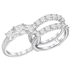 two white gold wedding rings with diamonds