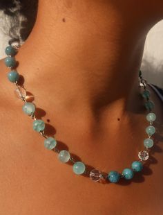 Beautiful and colorful Ocean Breeze Necklace. -adjustable Handmade Crystal Necklace, Inspired Necklace, Ocean Inspired, Summer Necklace, Handmade Jewelry Gift, Ocean Breeze, Beaded Keychains, Colourful Necklace, Blue Necklace