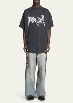 Find BALENCIAGA Metal Logo Washed Jersey T-shirt on Editorialist. Balenciaga Tshirt in washed jersey with destroyed and crinkled effect Crew neckline Metal logo print at chest Short sleeves Oversized fit Pullover style Cotton Machine wash cold Made in Portugal Cotton Crew Neck T-shirt With Frayed Hem, Acid Wash T-shirt With Frayed Hem And Relaxed Fit, Cotton Tops With Frayed Hem For Streetwear, Acid Wash Ripped T-shirt For Streetwear, Ripped Cotton T-shirt With Short Sleeves, Ripped Cotton Short Sleeve T-shirt, Distressed Relaxed Fit Tops For Streetwear, Acid Wash Ripped T-shirt With Crew Neck, Ripped Cotton T-shirt