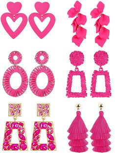 PRICES MAY VARY. STATEMENT EARRINGS SET: One order contains 6 different styles of statement earrings, layered tassel earrings, lantern earrings,raffia earrings, heart statement earring, cluster drop dangle earrings, rhinestone square earrings, handmade fringe feather tear drop dangle earrings, floral tassel earrings and geometric earrings, ect. There are red tone, hot pink tone, white tone to choose from. HIGH QUALITY MATERIAL: Made of high quality alloy,acrylic and handmade tassel. It is nickel Pink Tassel Earrings For Summer Party, Summer Party Pink Tassel Earrings, Pink Tassel Earrings For Pierced Ears For Party, Trendy Pink Tassel Earrings For Party, Pink Tassel Earrings For Party, Pink Statement Earrings, Hot Pink Earrings, Drop Statement Earrings, Petal Earrings