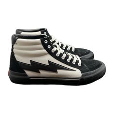 Elevate Your Sneaker Game With These Stylish Revenge X Storm Vol 2 High Tops In Classic Black And White. With A Suede Upper And Lace-Up Closure, These Sneakers Are Perfect For Any Season And Activity, Especially Skateboarding. The Rubber Outsole Provides Durability And Traction, While The Fabric Insole Keeps You Comfortable All Day Long. These Athletic Sneakers Are A Size 13 In Us Men's Sizing And 47 In Eu Sizing, With A Standard Shoe Width. The Revenge X Storm Brand Is Known For Their Quality A Custom Mid-top Sneakers With Gum Sole For Skateboarding, Custom Sneakers With Gum Sole For Streetwear, Urban Custom Sneakers With Vulcanized Sole, Custom High-top Sneakers For Skateboarding With Gum Sole, Urban Slip-on Skate Shoes For Streetwear, Custom Sneakers With Vulcanized Sole For Skateboarding, Urban Slip-on Custom Sneakers For Streetwear, Edgy Low-top Sneakers With Vulcanized Sole, Urban Slip-on High-top Sneakers For Streetwear