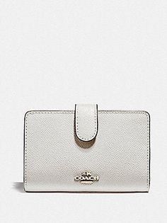 Coach Women's Crossgrain Leather Medium Corner Zip Wallet Gold/Chalk F11484. Luxury Coach Women's Wallet On Chain, Classic Coach Card Holder, White Bifold Card Holder With Interior Slots, Elegant White Rectangular Card Holder, Classic Cream Bifold Wallet, Classic Bifold Cream Wallet, Classic White Card Holder For Everyday Use, Classic White Card Holder For Everyday, Classic White Card Holder For Daily Use