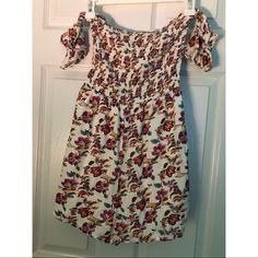 Charlotte Russe Off The Shoulder Floral Romper Casual Strapless Mini Dress With Floral Print, Casual Strapless Floral Print Dress, Casual White Strapless Sundress, Casual Off-shoulder Sundress For Spring, Off-shoulder Floral Print Sundress For Day Out, Bright Blue Dresses, Long Summer Dresses Maxi, Faux Suede Dress, Floral High Low Dress