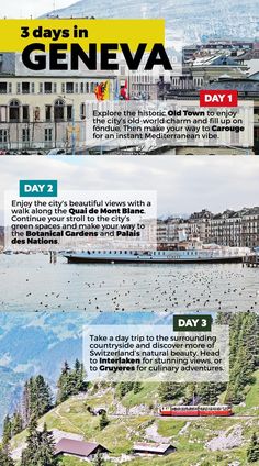 the three days in geneva info sheet with information about its sights and attractions, including boats