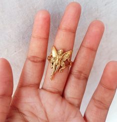 Magical Handmade Promise Rings, Whimsical Gold Ring Jewelry, Magical Gold Ring Jewelry, Adjustable Gold Whimsical Rings, Whimsical Adjustable Gold Rings, Whimsical Gold Rings For Gift, Whimsical Gold Wedding Rings, Vintage Gold Butterfly Ring Gift, Adjustable Gold Ring With Magical Style