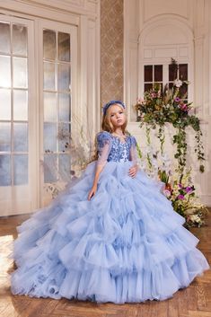 Pentelei Couture Belle Of The Ball  Ruffle Tulle Embroidered Pageant Gown Kids Pageant Dresses, Full Tulle Skirt, Custom Gown, Gowns For Girls, Beaded Bodice, Stunning Gowns, Pageant Dress, Lace Bodice, Little Princess