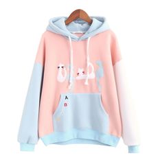 Fabric+material:+cotton  Color:+white,+pink  size:+one+size  Bust+112cm,+Sleeve+Length+54cm,+Length+62cm,+ Mode Kawaii, Cat Embroidery, Embroidery Hoodie, Womens Sweatshirts Hoods, Cat Hoodie, Winter Sweatshirt, Velvet Color, J Fashion, Kawaii Clothes