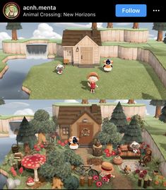 two screens showing the same scene in animal crossing