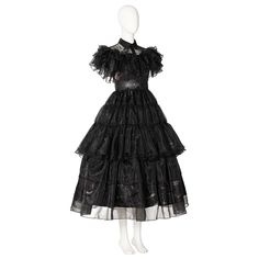 Black Dress Halloween Costume, Wednesday 2022, Wednesday Addams Cosplay, Wednesday Addams Costume, Black Butler Ciel, Girls Black Dress, Ruffle Gown, Unique Outfit, Ciel Phantomhive