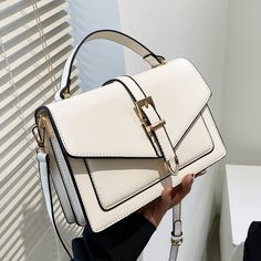 White    PU Leather      Women Bags Square Bag, First Order, Kate Spade Crossbody, Leather Women, Pu Leather, Satchel, Top Handle Bag, Bag Lady, Buckle