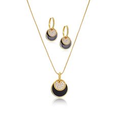 PRICES MAY VARY. Elegant and versatile: The CLASSYZINT gold and black jewelry set is designed for women who appreciate timeless, yet modern pieces that can be worn with any outfit. High-quality craftsmanship: The CZ stone and black epoxy round disc pendant necklace and hoop earrings are crafted with premium materials to ensure durability and long-lasting wear. Perfect gift choice: Surprise your loved ones with this stunning gold jewelry set that comes in a beautiful gift velvet pouch, perfect fo Black Onyx Round Pendant Necklaces, Black Round Pendant Necklace, Gold Plated, Yellow Gold Onyx Pendant Necklace, Modern Onyx Necklace With Polished Finish, Polished Onyx Round Pendant Jewelry, Gold Jewelry Sets, Women's Jewelry Sets, Disc Pendant, Black Jewelry