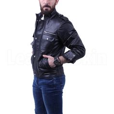 About Robert Black Leather Biker Jacket Remember what Schwarzenegger wore for his role in terminator? Well, wear this jacket, and you won’t look anything less than the multiple time winner of Mr. Olympia. The jacket has a glossy finish and gives you the luxury of both a button-up design and zippers. On top of that, you get a heavenly fitting with cow leather that is both soft and durable. The versatile design works with everything from your everyday slim fit jeans to your semi-casual chinos and loafers. Fold your sleeves and button up your coughs to show off your leather strapped watches and wristbands. Slim fitting Added decorations with zippers and pockets. Moto Leather Jacket With Pockets, Winter Biker Jacket With Pockets For Biker Events, Biker Style Leather Jacket With Pockets, Winter Leather Jacket With Pockets For Biker Events, Leather Biker Jacket With Flap Pockets, Winter Motorcycling Leather Jacket With Pockets, Winter Leather Jacket With Pockets For Motorcycling, Winter Leather Motorcycle Jacket With Pockets, Fitted Leather Jacket With Pockets For Biker Events