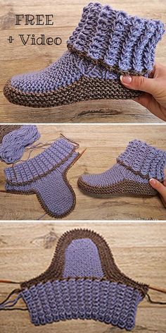 crocheted slippers are being made with yarn