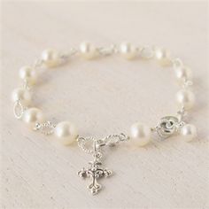 Confirmation Jewelry, Fancy Cross, Silver Rosary, Pearl Rosary, Pearl Bracelets, First Communion Gifts, Communion Gifts, Rosary Bracelet, Hail Mary